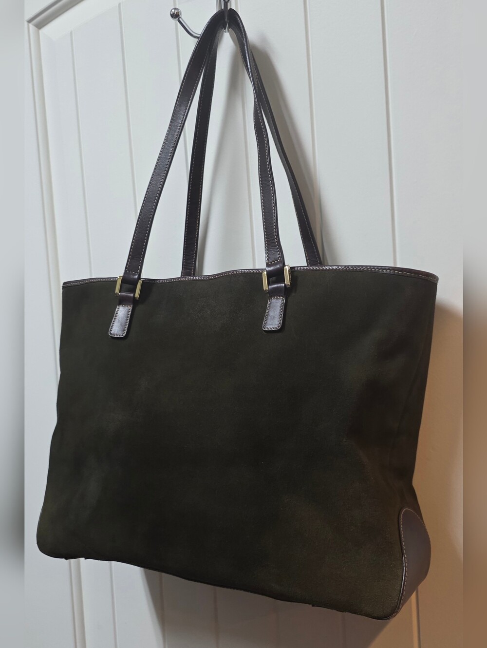 Lauren Ralph Lauren Olive Green Suede Tote with Brown Leather Straps****SALE**** - Picture 5 of 16